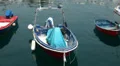 Little blue boat in fisherman village harbor Puerto de Mogan HD Footage