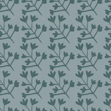 Little botanic elements seamless pattern in darl blue tones. Simple floral de 스톡 일러스트