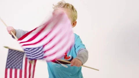 Little boy with American flags Video stock 80127242