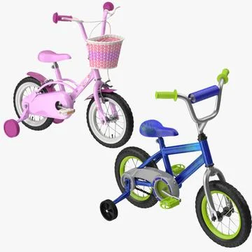 Little Boy and Girl Bicycles 3D Model