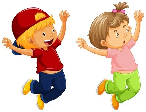 Little boy and girl jumping up Stock Illustration