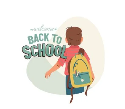 Little boy with backpack go to school for the first time. Back to school vector Stock Illustration