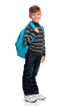 Little boy with backpack Stock Photos