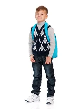 Little boy with backpack Foto stock