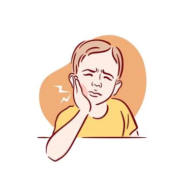 A little boy with a beard has a severe toothache. A guy with bad teeth grabs his Stock Illustration