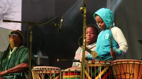 Little boy beating the drums Stock Footage 45566499