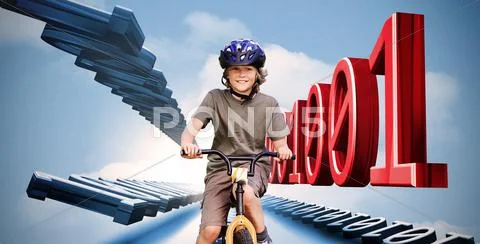 Little boy on a bike with binary code Stock Photos