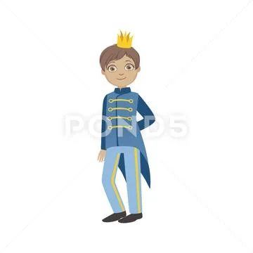 Little Boy In Blue Military Jacket Dressed As Fairy Tale Prince Stock Illustration