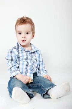 Little boy with bread Stock Photos