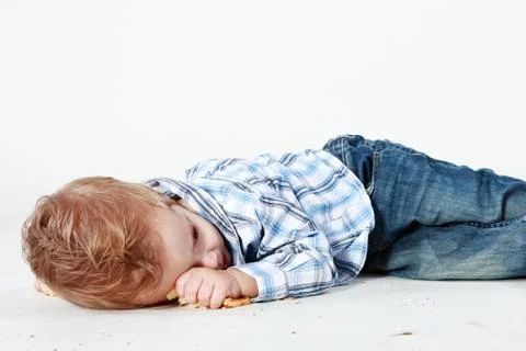 Little boy with bread Stock Photos