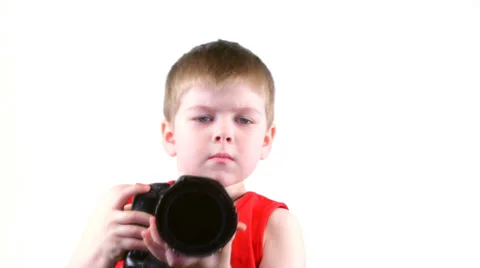 Little boy with a camera 스톡 동영상 37204338
