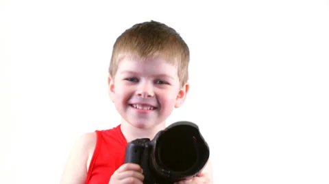 Little boy with a camera Stock Footage 37204400