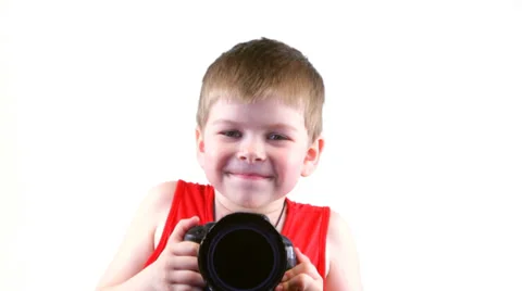 Little boy with a camera 스톡 동영상 37204408