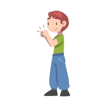 Little Boy Clapping his Hands, Cute Kid Applauding Expressing Enjoyment Stock Illustration