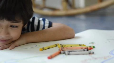 Little boy coloring image in class Stockbeeldmateriaal 49287906