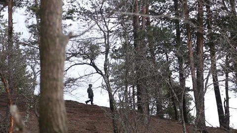 Little boy coming down the hillside Stock-Footage 73018440