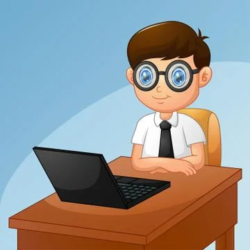Little boy with computer laptop イラスト素材