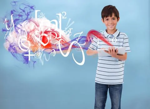 Little boy connecting to cloud computing Illustrazione stock