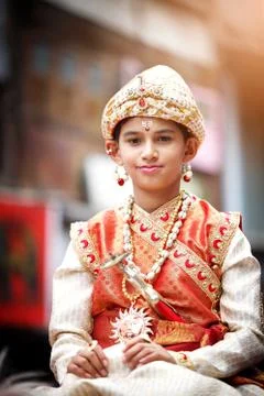 Little boy in costume of Indian historic figure Stock Photos
