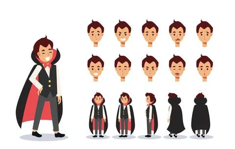 Little Boy in count dracula Vampire costume for Halloween festival.trick or t Stock Illustration