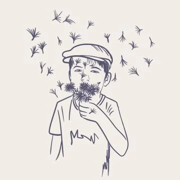 Little Boy with Dandelion Illustrazione stock