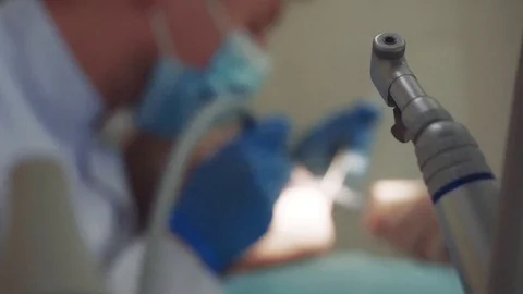 Little boy do not afraid of dental drill treatment, background Stock Footage 128292923