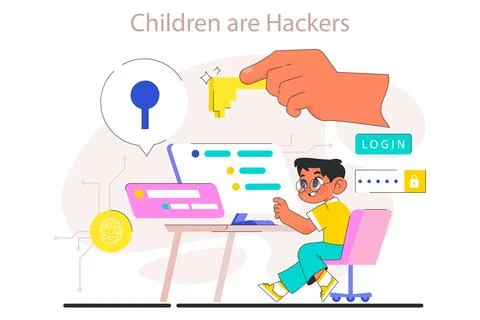 Little boy do programming. Computer science and ethical hacking Stock Illustration