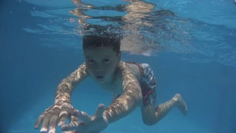 Little Boy doing funny faces, diving &amp; Playing in Swimming Pool 4K Stock Footage 84006492