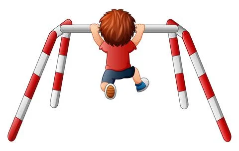 Little boy doing pull ups Illustrazione stock