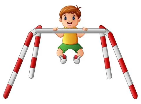 Little boy doing pull ups Illustrazione stock