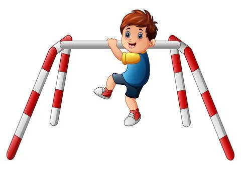 Little boy doing pull ups Illustrazione stock