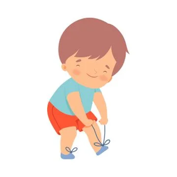 Little Boy Dressing Up Himself Vector Illustration Stock Illustration