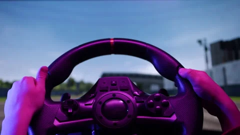 Little boy driving simulator game on pc computer. Child using play station game Stock Footage 168605915