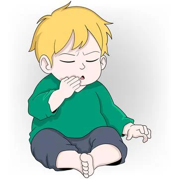 Little boy is experiencing a cough due to the winter flu virus Stock Illustration