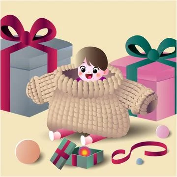 Little Boy in Extra Large Sweater Stock Illustration