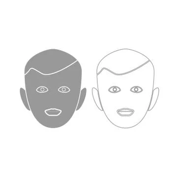 Little boy face grey set icon . Stock Illustration