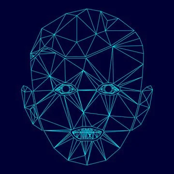 Little boy face low poly triangulation triangulated polygonal electric cyan b Stock Illustration