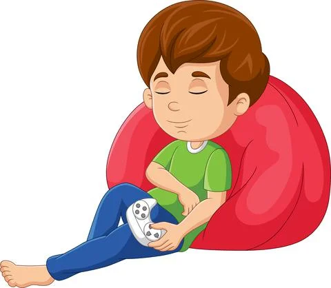 Little boy fall asleep while playing games Stock Illustration