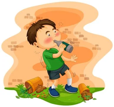 Little boy getting drunk Stock Illustration