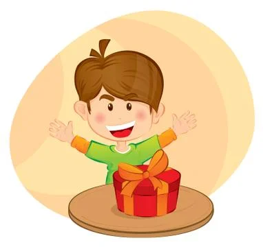 Little boy with a gift Stock Illustration