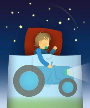 The little boy has a dream about tractor Stock Illustration