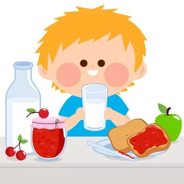 Little boy having breakfast. Vector illustration Stock Illustration