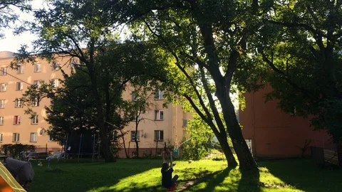 Little boy having fun on ropeway in children playground. Cable car for kids.  Stock Footage 117693339