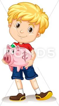 Little boy holding piggy bank Stock Illustration