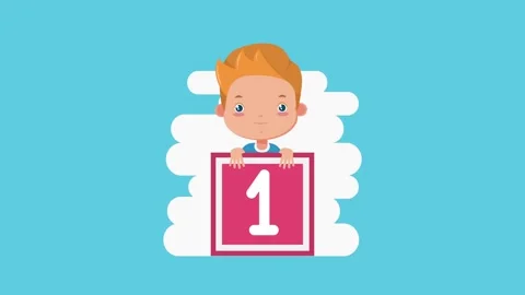 Little boy holding a square block with number one animation for preschool l.. 库存影片 339267605