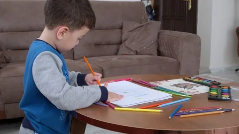 Little Boy, Kid Drawing Stock Footage 149446652