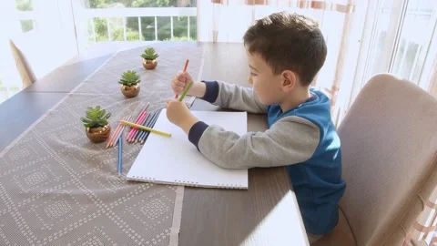 Little Boy, Kid Drawing Stock Footage 149448259