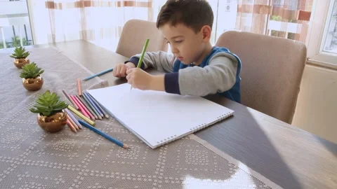 Little Boy, Kid Drawing Stock Footage 149453210