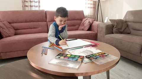 Little Boy, Kid Drawing Stock Footage 149476049