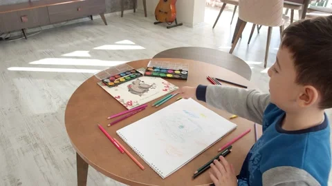 Little Boy, Kid Drawing Stock Footage 149480745